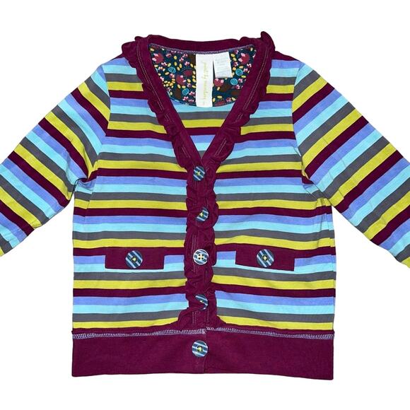 2 Matilda Jane Paint By Numbers Plum Stripe Kitten Cardigan Button up Sweater - Picture 5 of 9